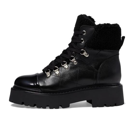 Steve Madden Shoes - Steve Madden Black Lace-Up Platform Ankle Boots with Shearling Collar